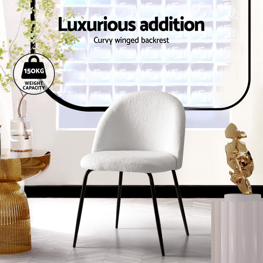 Artiss Dining Chairs Set of 4 Sherpa Boucle White-3