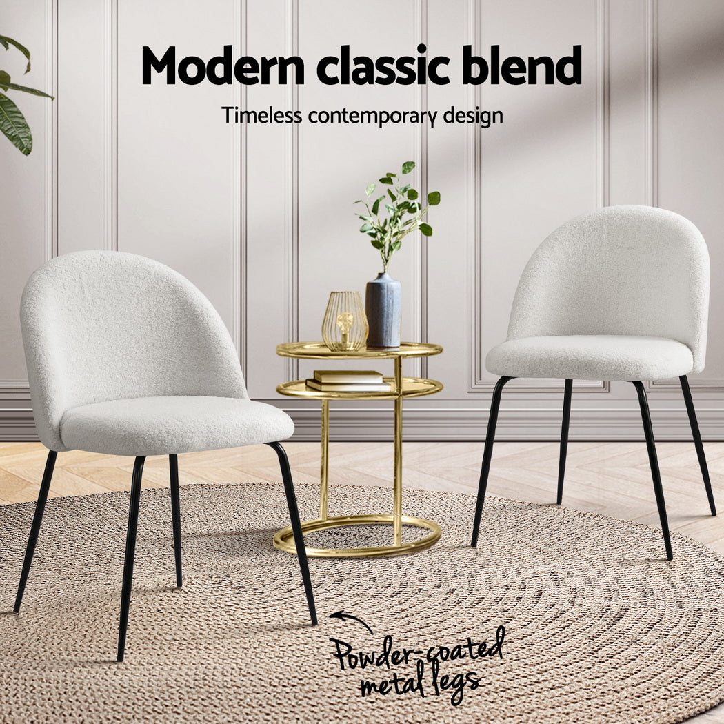 Artiss Dining Chairs Set of 4 Sherpa Boucle White-4