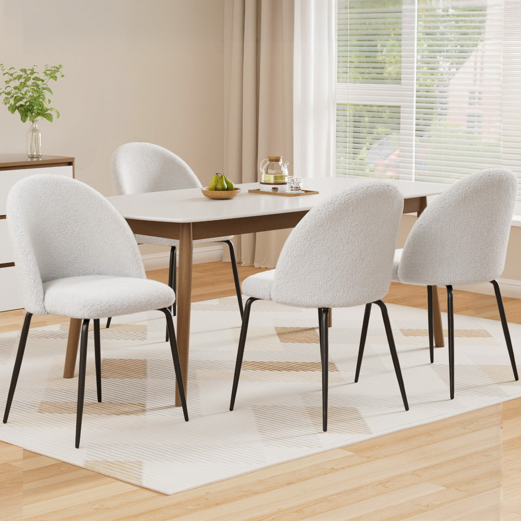 Artiss Dining Chairs Set of 4 Sherpa Boucle White-6