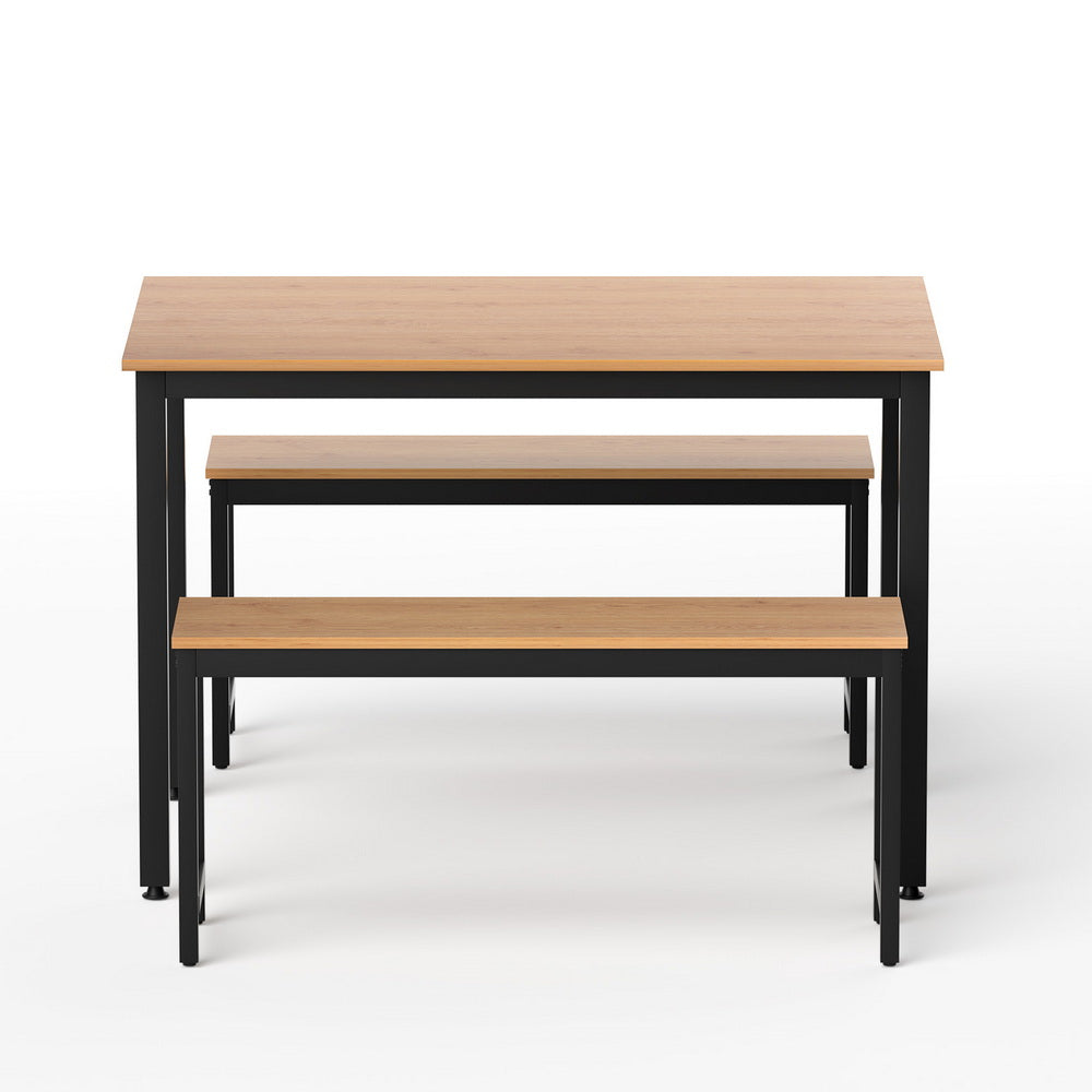 Artiss Dining Table and Chairs Set 3PCS Kitchen Metal Desk Bench Natural Oak-2