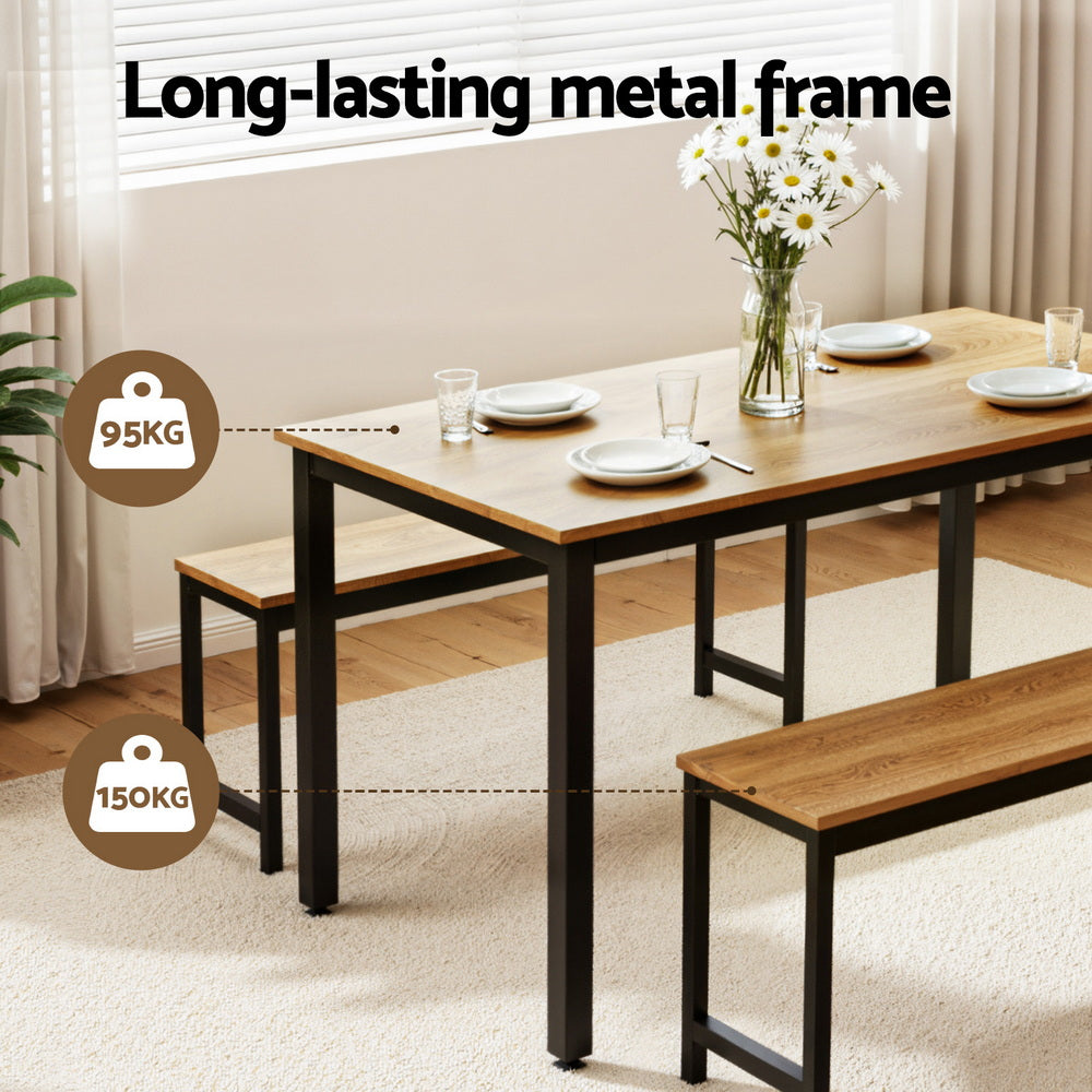 Artiss Dining Table and Chairs Set 3PCS Kitchen Metal Desk Bench Natural Oak-4