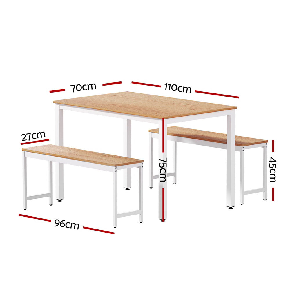 Artiss Dining Table and Chairs Set 3PCS Metal Desk Bench Sets Kitchen Furniture-1