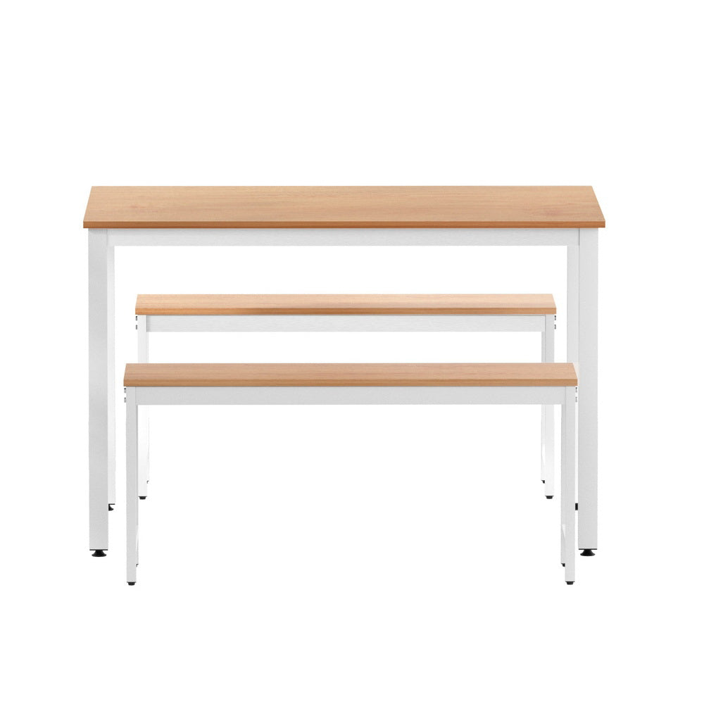 Artiss Dining Table and Chairs Set 3PCS Metal Desk Bench Sets Kitchen Furniture-2