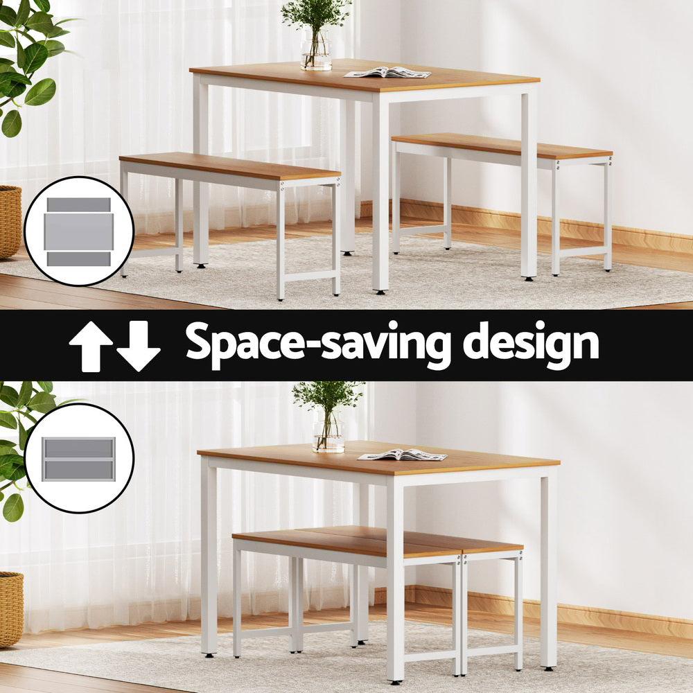 Artiss Dining Table and Chairs Set 3PCS Metal Desk Bench Sets Kitchen Furniture-3
