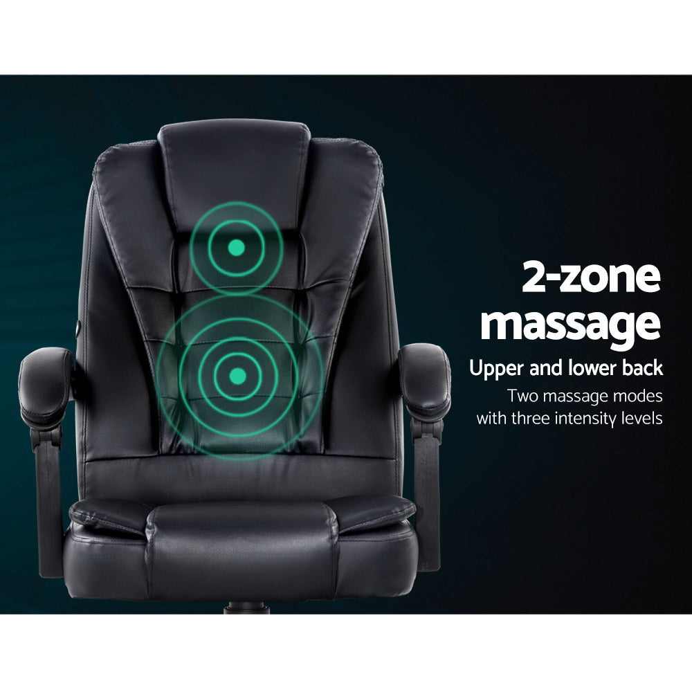 Artiss 2 Point Massage Office Chair PU Leather Black-3