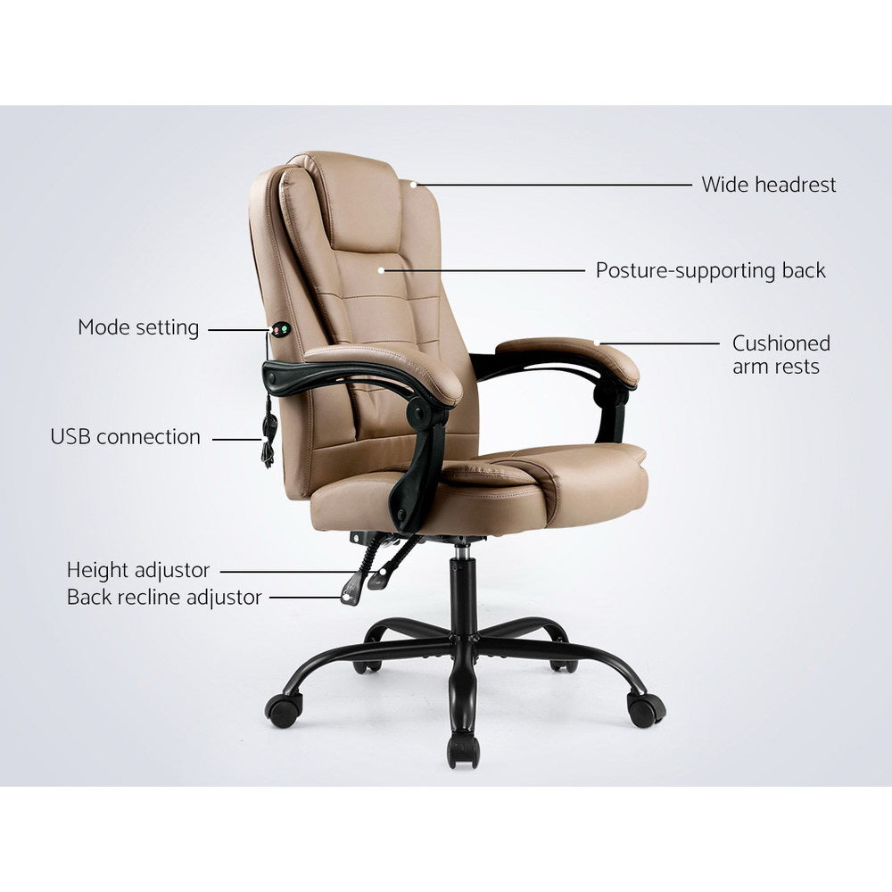 Artiss 2 Point Massage Office Chair PU Leather Espresso-3