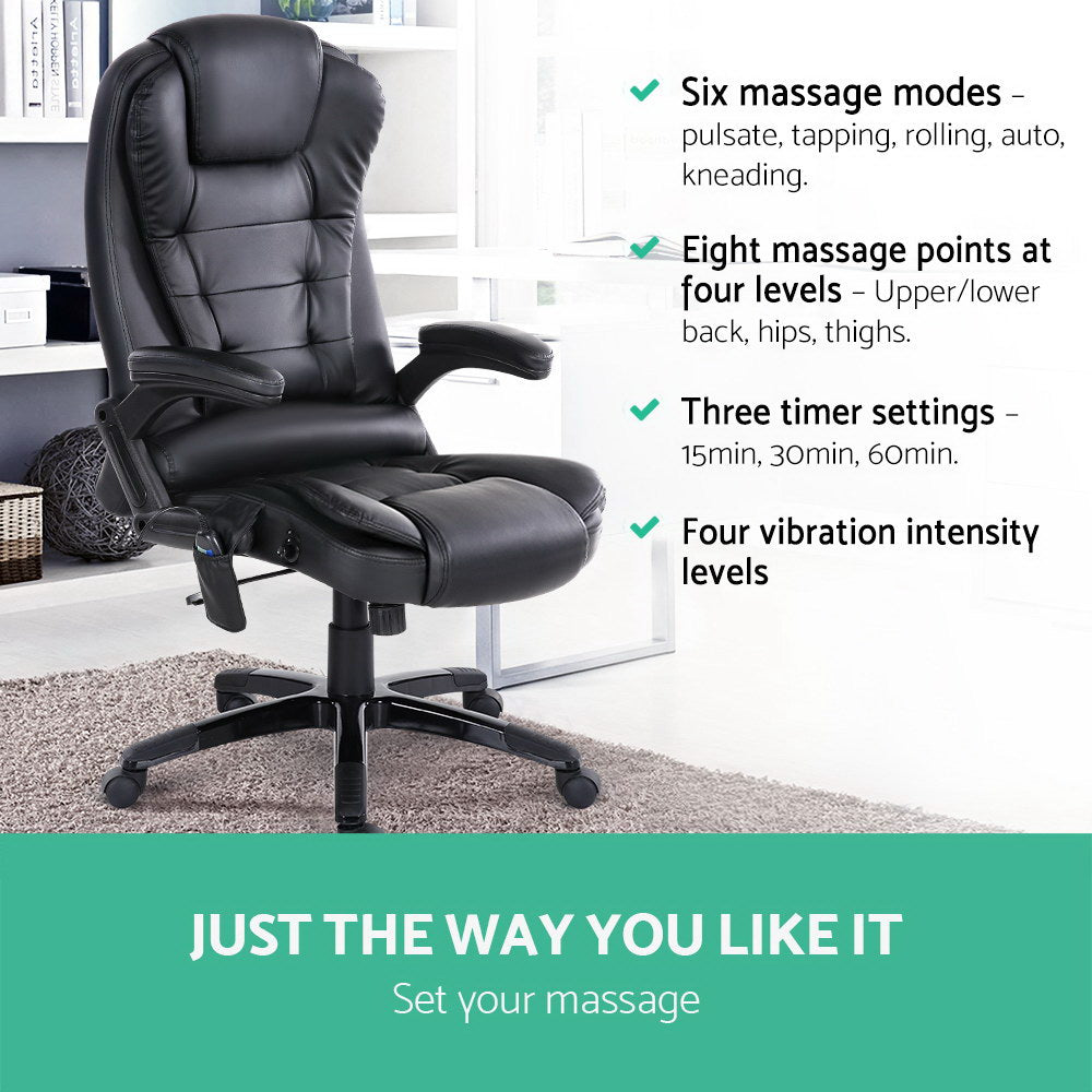 Artiss 8 Point Massage Office Chair Heated Seat Recliner PU Black-3