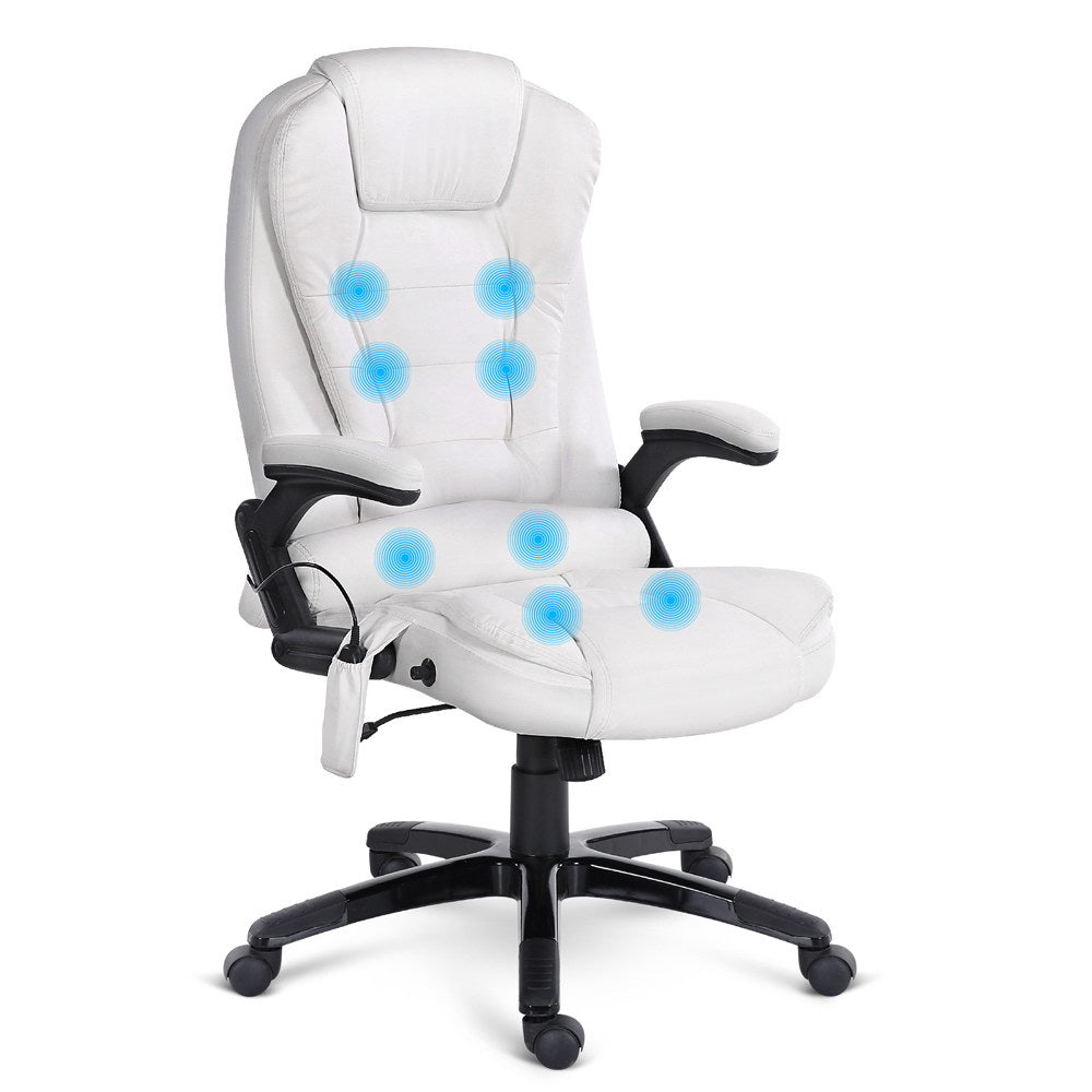 Artiss 8 Point Massage Office Chair Heated Seat Recliner PU White-0