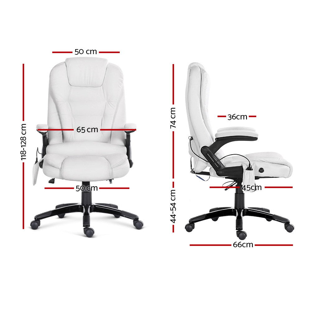 Artiss 8 Point Massage Office Chair Heated Seat Recliner PU White-1