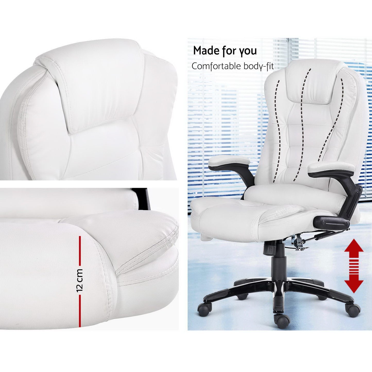 Artiss 8 Point Massage Office Chair Heated Seat Recliner PU White-2