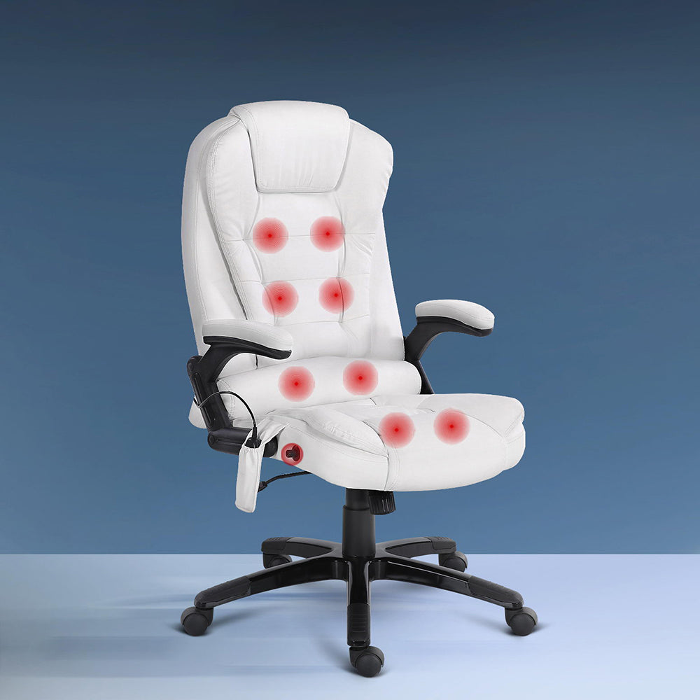 Artiss 8 Point Massage Office Chair Heated Seat Recliner PU White-7