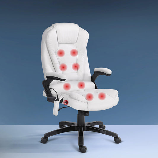 Artiss 8 Point Massage Office Chair Heated Seat Recliner PU White-0