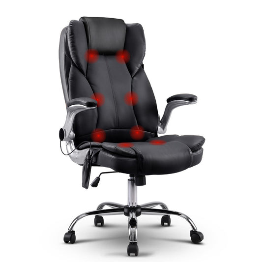 Artiss 8 Point Massage Office Chair PU Leather Black-0