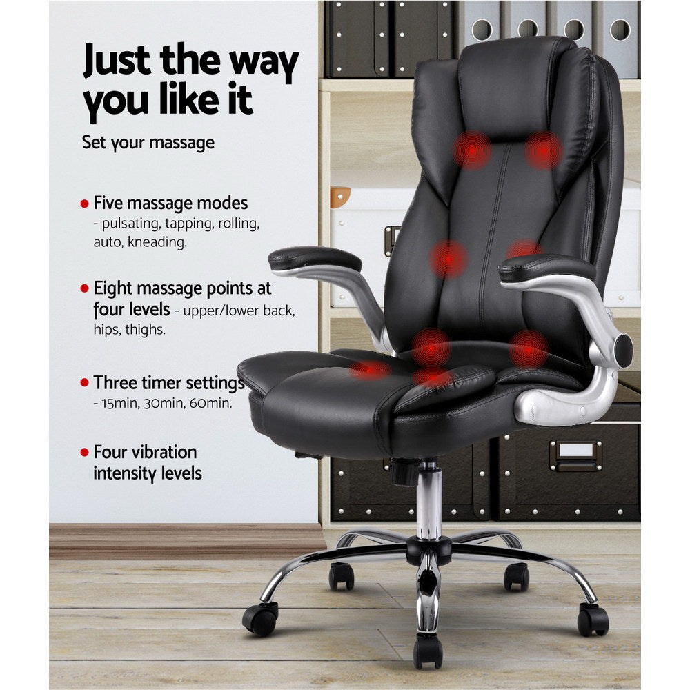 Artiss 8 Point Massage Office Chair PU Leather Black-3