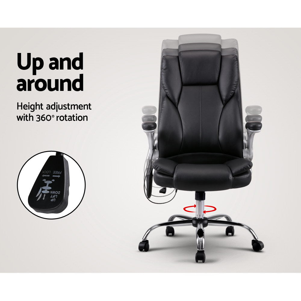 Artiss 8 Point Massage Office Chair PU Leather Black-4