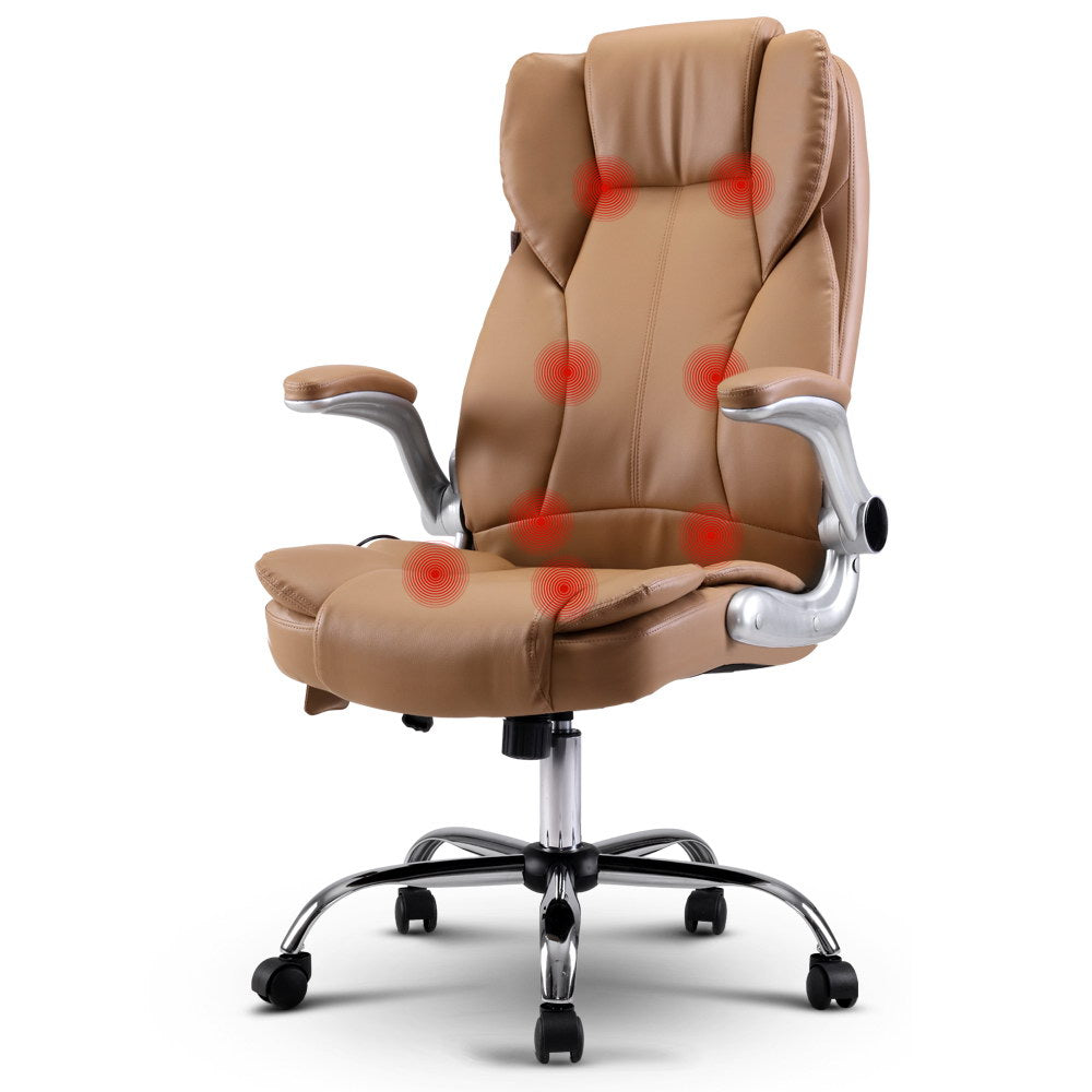 Artiss 8 Point Massage Office Chair PU Leather Espresso-0