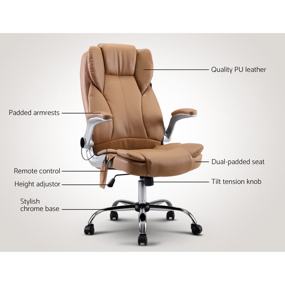 Artiss 8 Point Massage Office Chair PU Leather Espresso-2