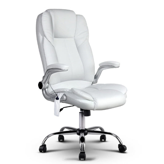 Artiss 8 Point Massage Office Chair PU Leather White-0