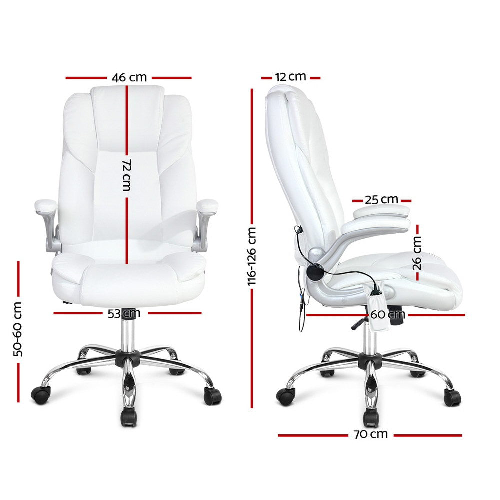 Artiss 8 Point Massage Office Chair PU Leather White-1