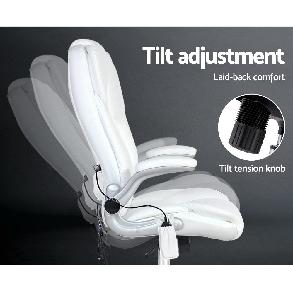 Artiss 8 Point Massage Office Chair PU Leather White-3