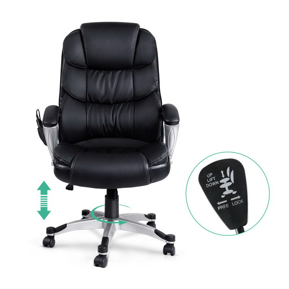 Artiss 8 Point Massage Office Chair Heated Seat PU Black-2