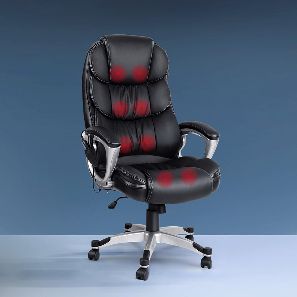 Artiss 8 Point Massage Office Chair Heated Seat PU Black-7