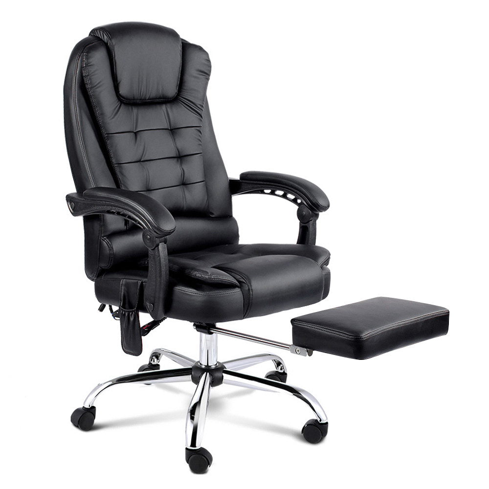 Artiss 8 Point Massage Office Chair PU Leather Footrest Black-0