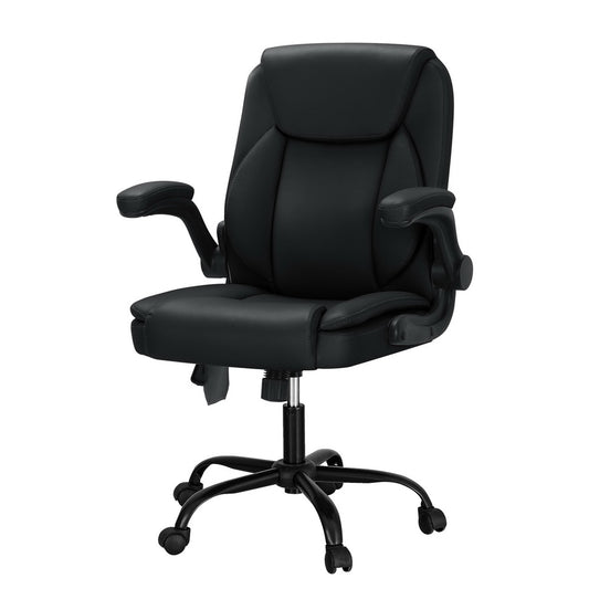 Artiss 2 Point Massage Office Chair Leather Mid Back Black-0