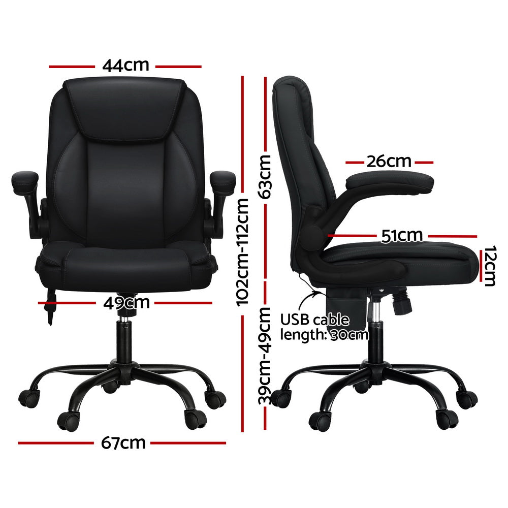 Artiss 2 Point Massage Office Chair Leather Mid Back Black-1