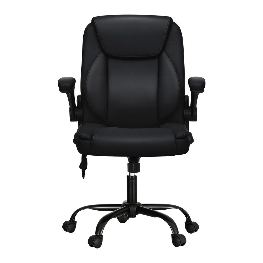 Artiss 2 Point Massage Office Chair Leather Mid Back Black-2