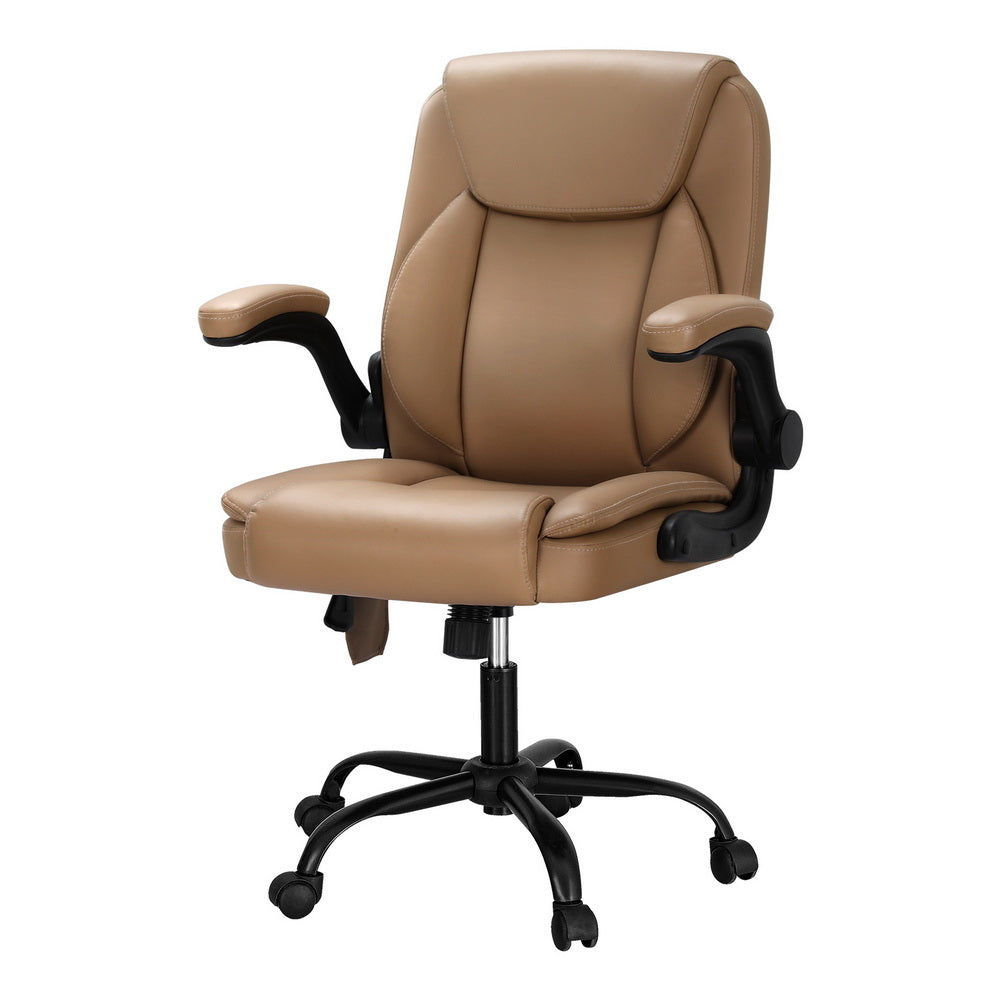 Artiss 2 Point Massage Office Chair Leather Mid Back Espresso-0