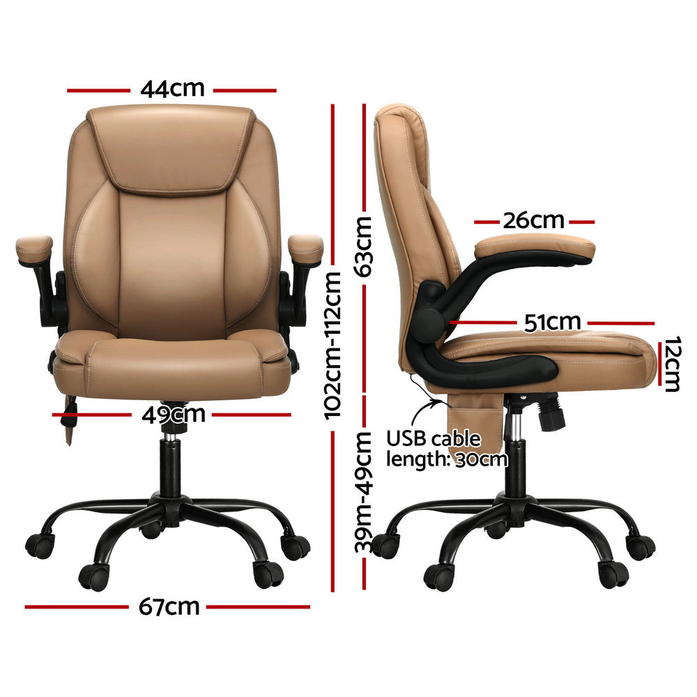 Artiss 2 Point Massage Office Chair Leather Mid Back Espresso-1