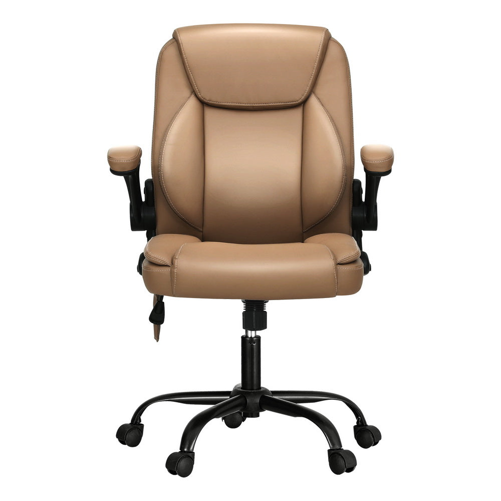 Artiss 2 Point Massage Office Chair Leather Mid Back Espresso-2