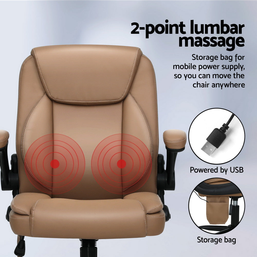 Artiss 2 Point Massage Office Chair Leather Mid Back Espresso-3