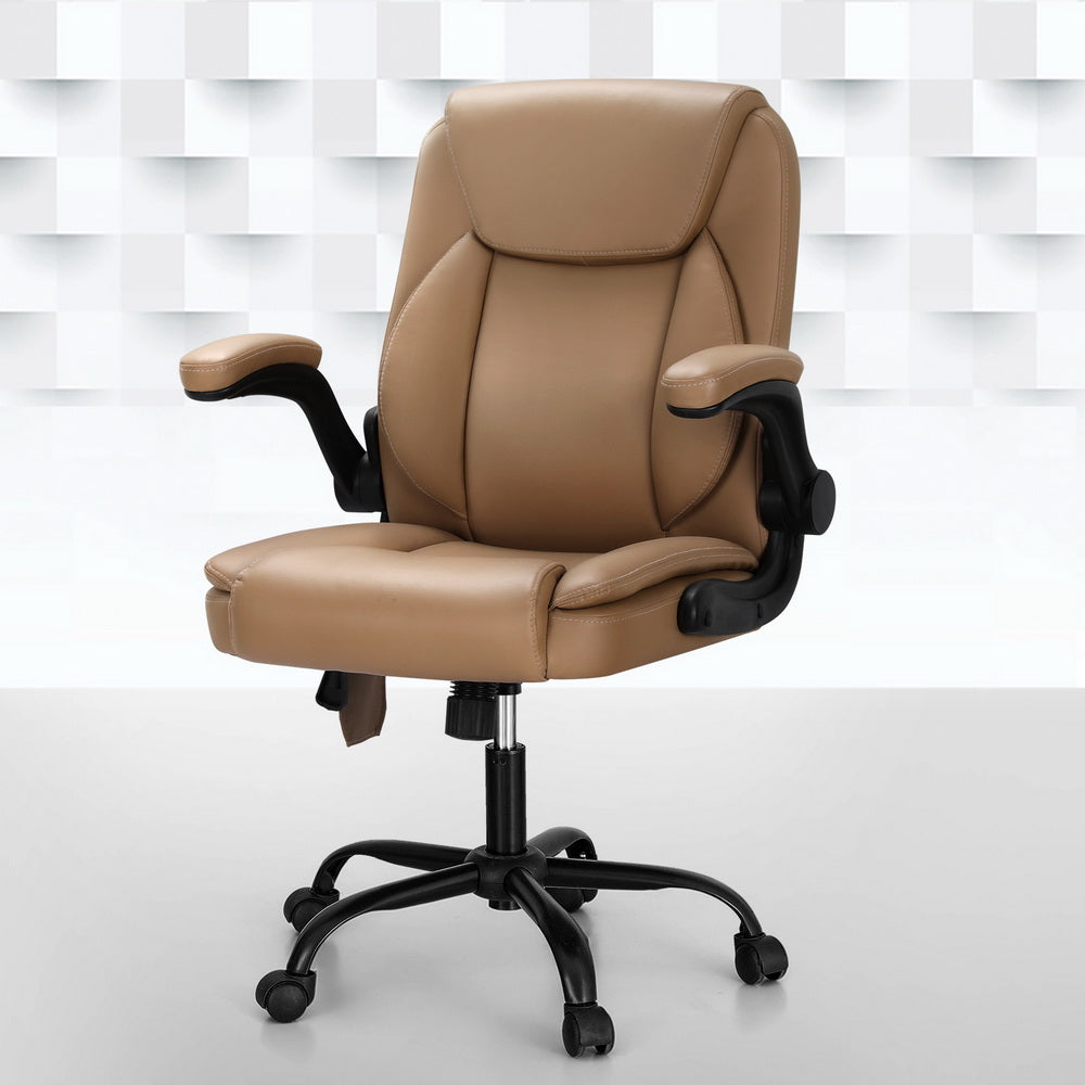 Artiss 2 Point Massage Office Chair Leather Mid Back Espresso-6