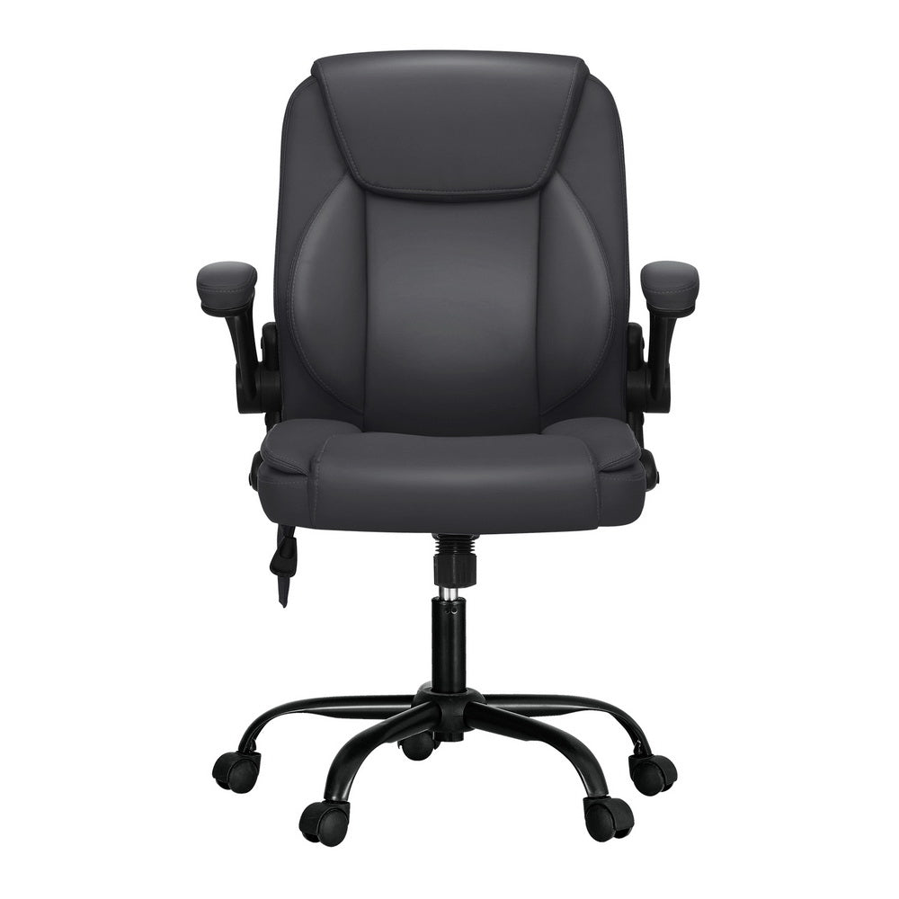 Artiss 2 Point Massage Office Chair Leather Mid Back Grey-2