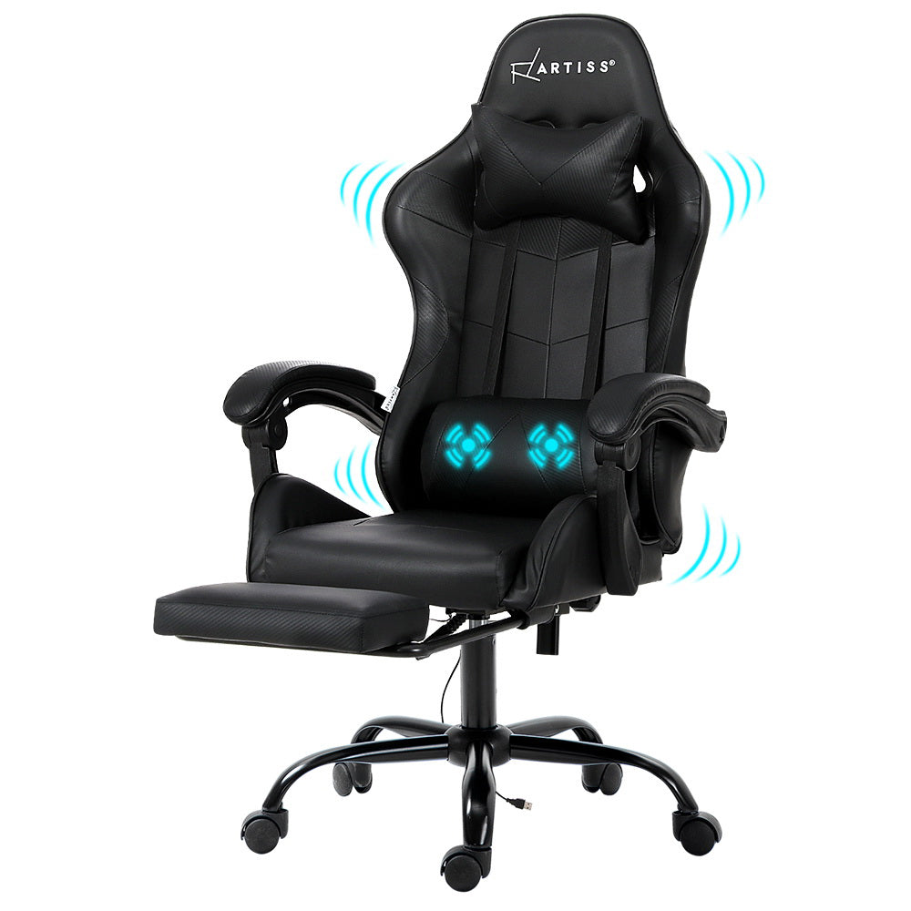 Artiss 2 Point Massage Gaming Office Chair Footrest Black-0