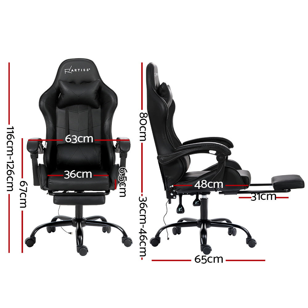 Artiss 2 Point Massage Gaming Office Chair Footrest Black-1