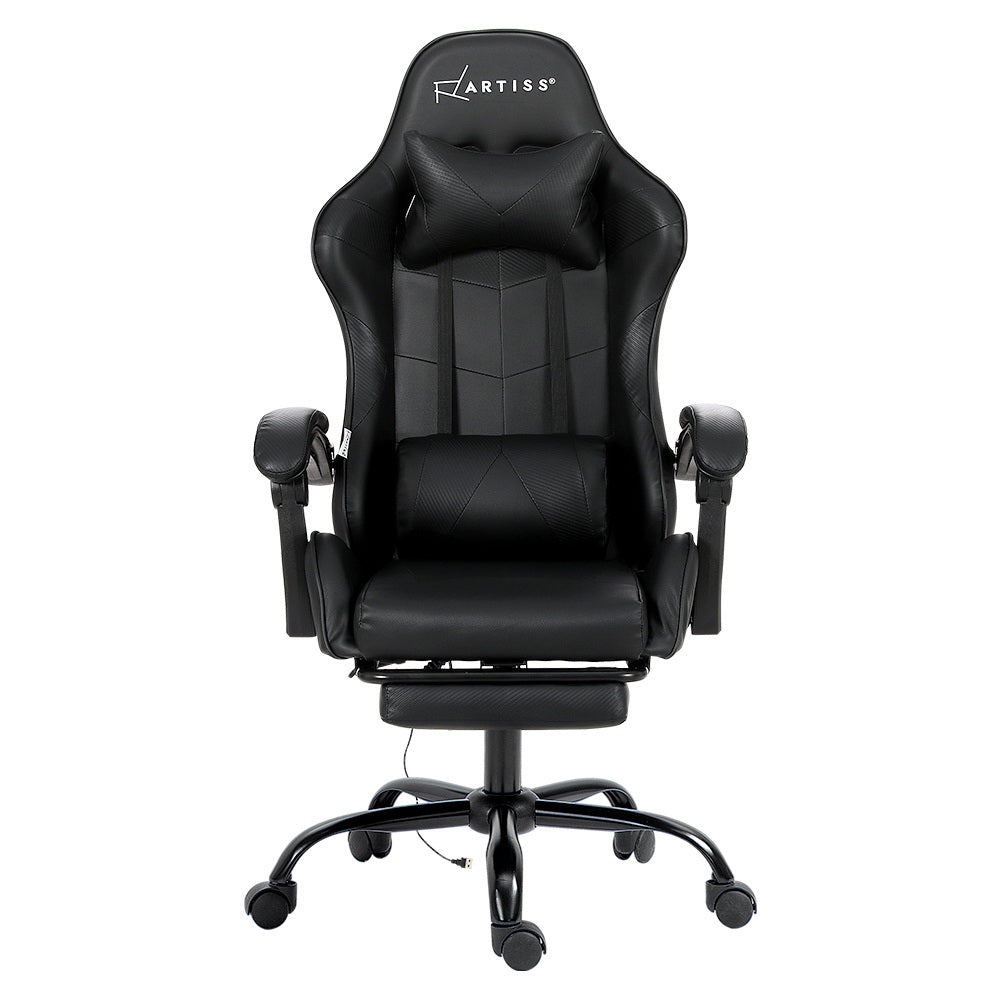 Artiss 2 Point Massage Gaming Office Chair Footrest Black-2