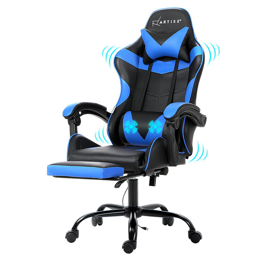 Artiss 2 Point Massage Gaming Office Chair Footrest Blue-0