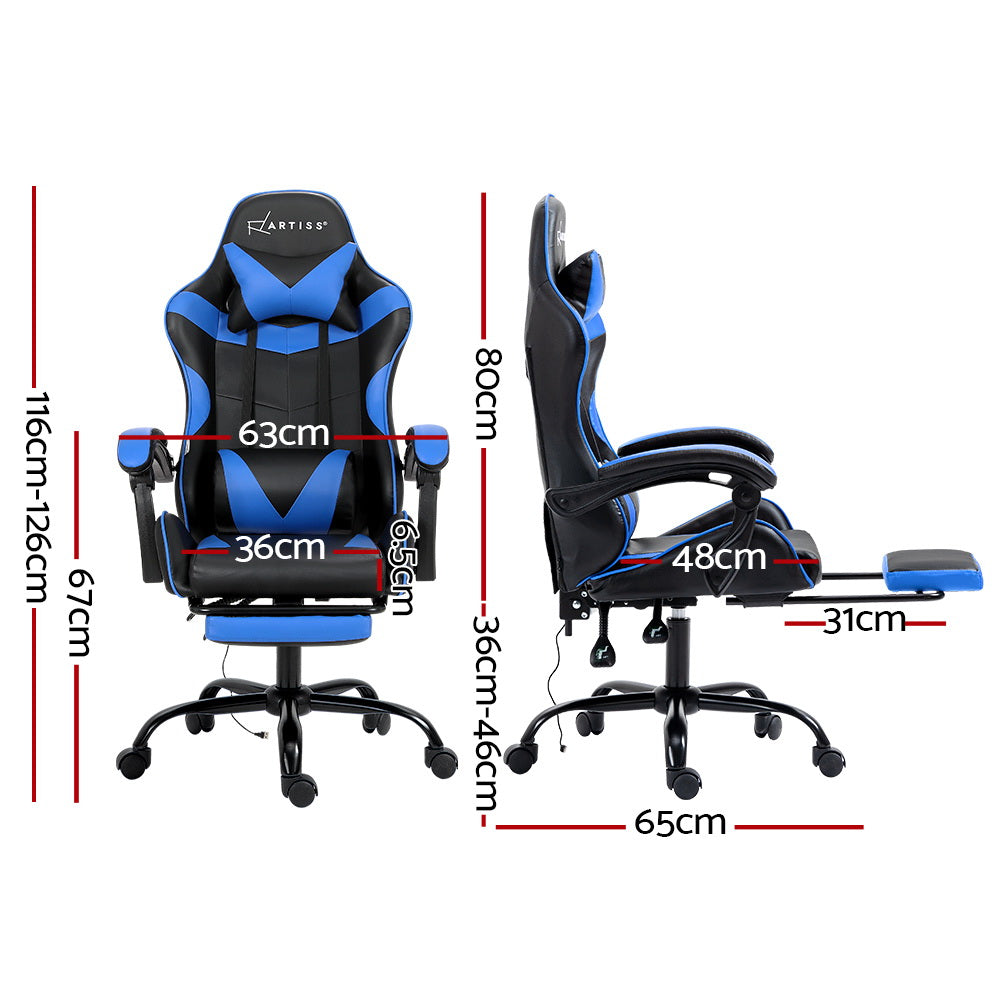 Artiss 2 Point Massage Gaming Office Chair Footrest Blue-1