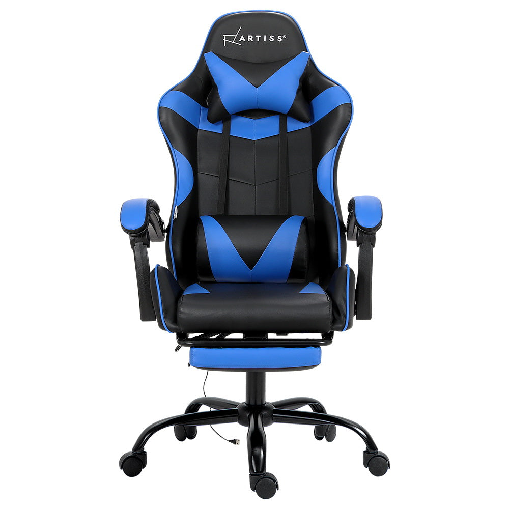 Artiss 2 Point Massage Gaming Office Chair Footrest Blue-2