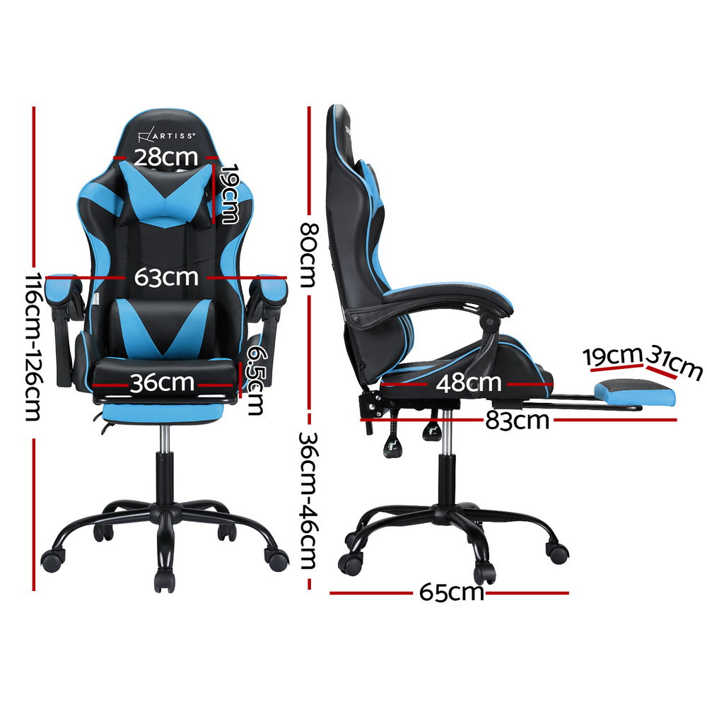 Artiss 2 Point Massage Gaming Office Chair Footrest Cyan Blue-1