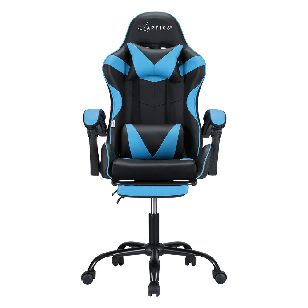 Artiss 2 Point Massage Gaming Office Chair Footrest Cyan Blue-2