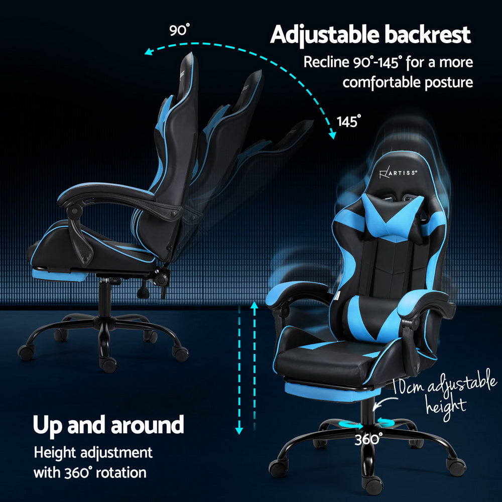 Artiss 2 Point Massage Gaming Office Chair Footrest Cyan Blue-4