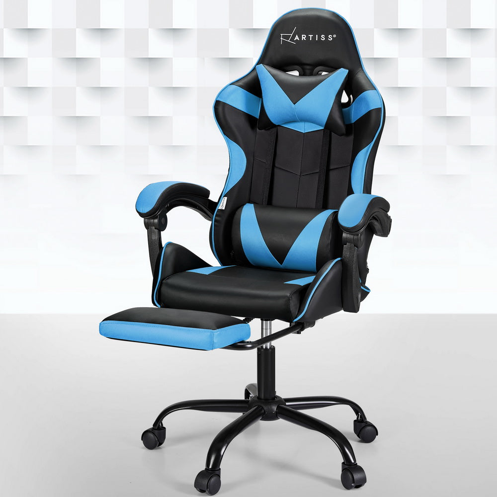 Artiss 2 Point Massage Gaming Office Chair Footrest Cyan Blue-0