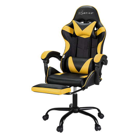 Artiss 2 Point Massage Gaming Office Chair Footrest Yellow-0