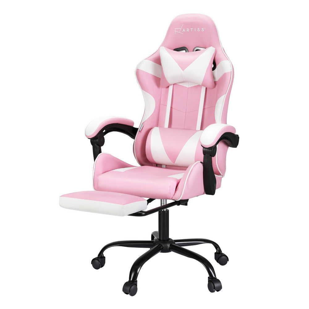 Artiss 2 Point Massage Gaming Office Chair Footrest Pink-0