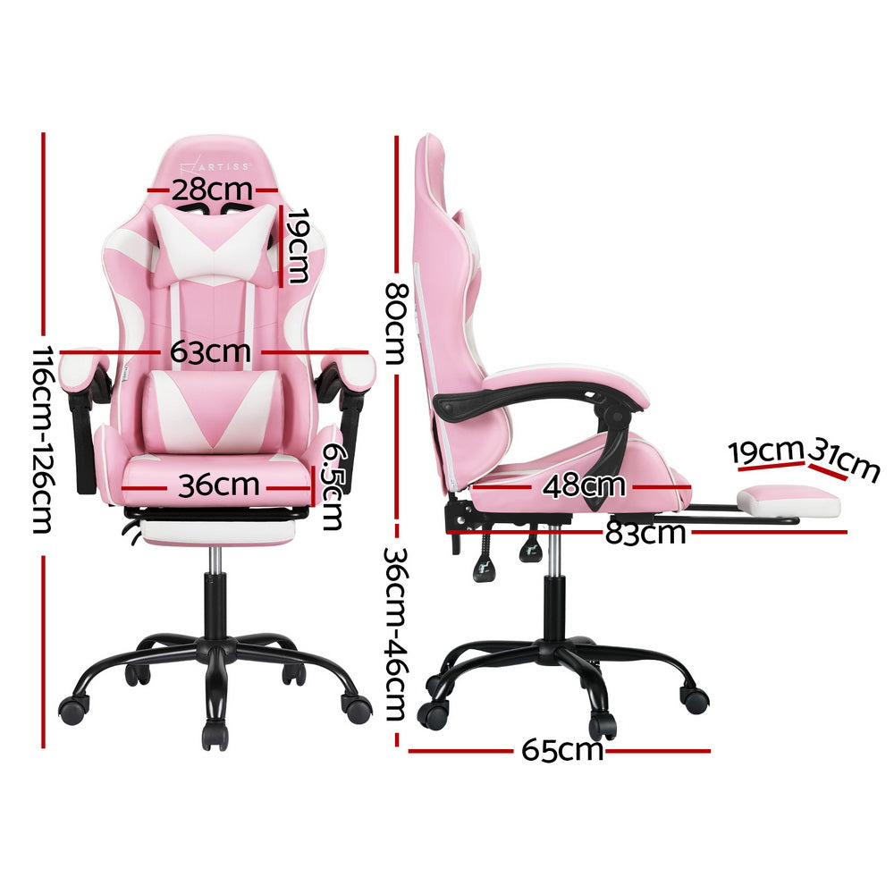 Artiss 2 Point Massage Gaming Office Chair Footrest Pink-1