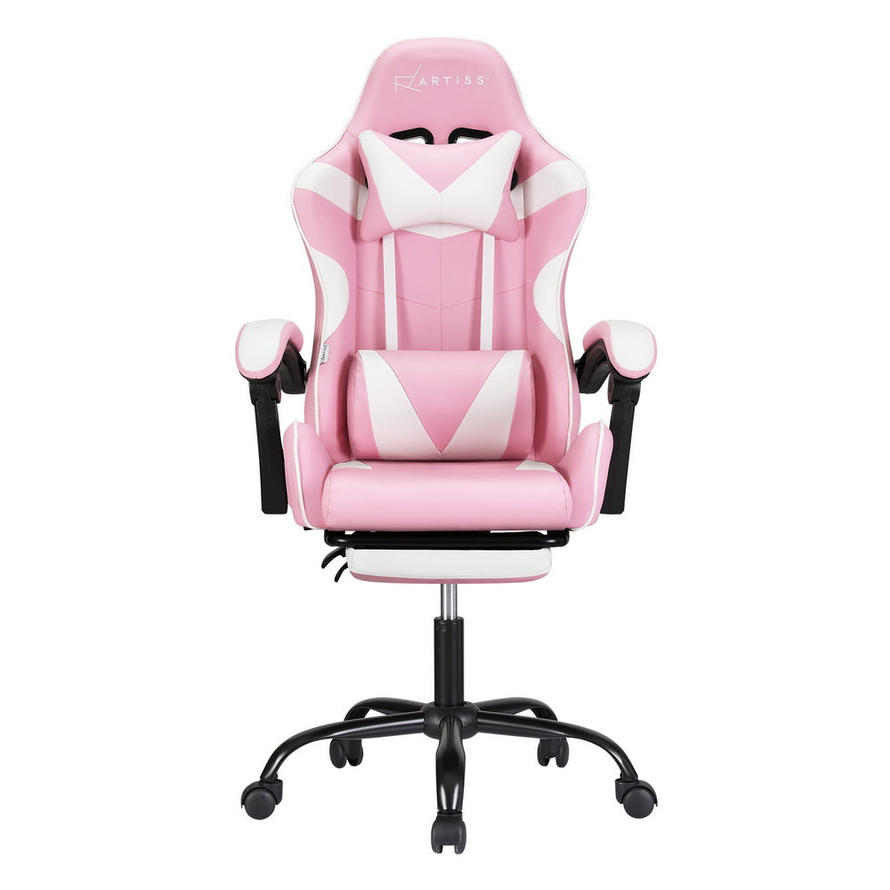 Artiss 2 Point Massage Gaming Office Chair Footrest Pink-2